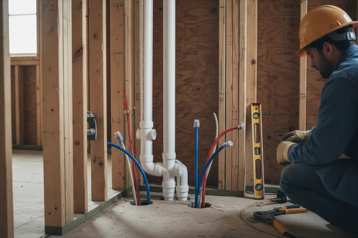 Drain and supply rough-in during Sump Pump Repair in Spencer